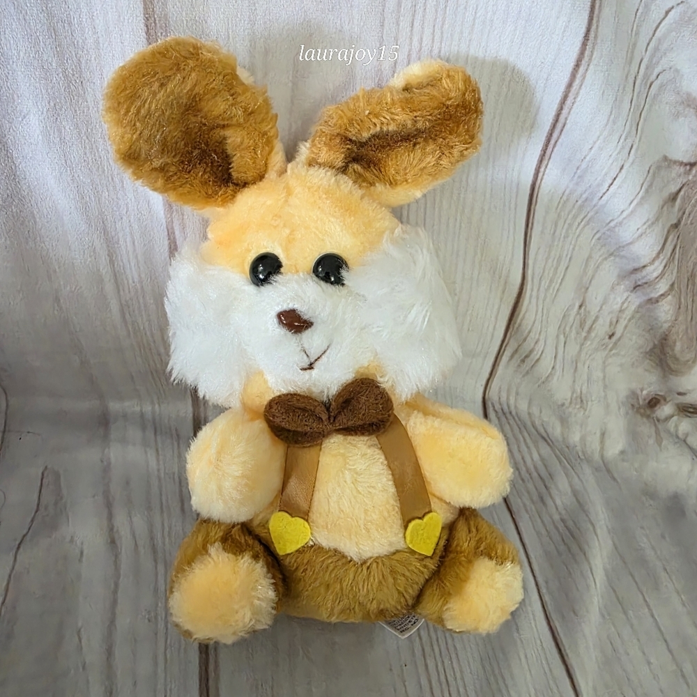Vintage BJ Toy Brown Rabbit Plush Stuffed Toy Heart Suspenders 8 Inch 80s